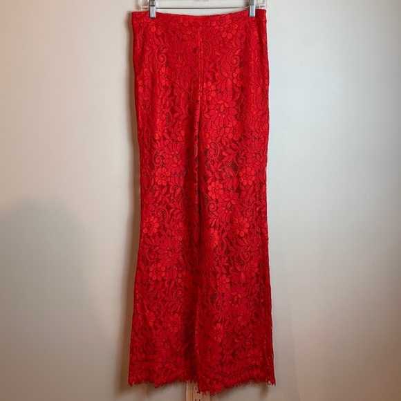 NBD High Rise Red Lace Pants with Frayed Hemline NEW! - Picture 3 of 8